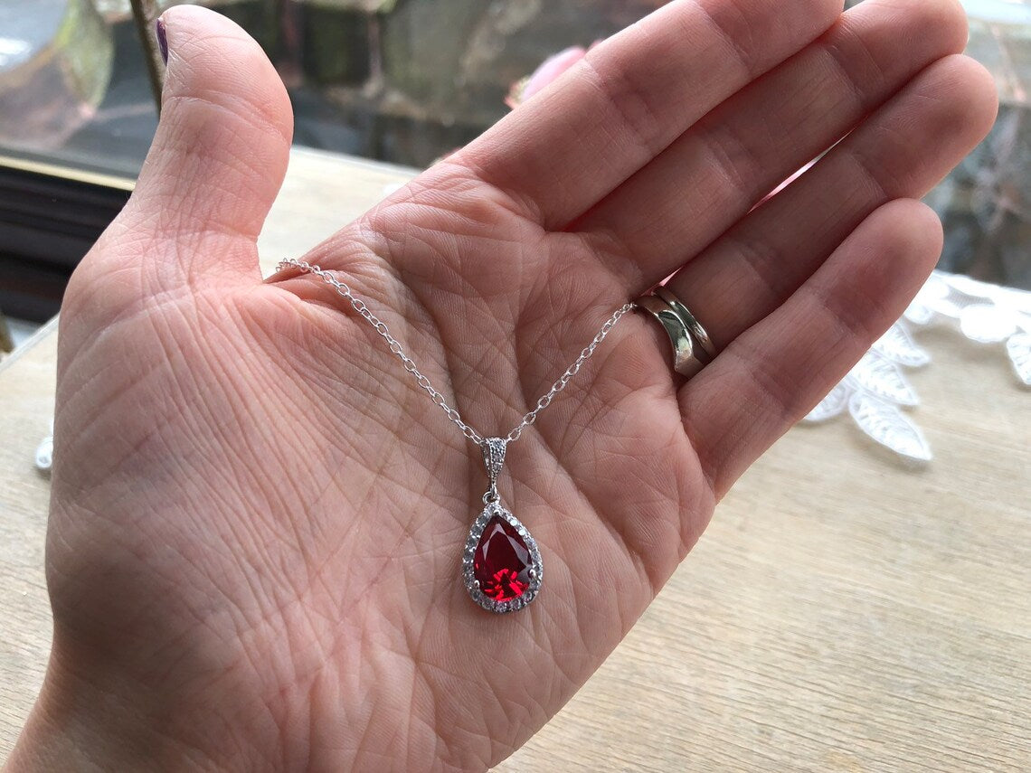 Ruby Red Crystal Teardrop Bridal Jewellery Set