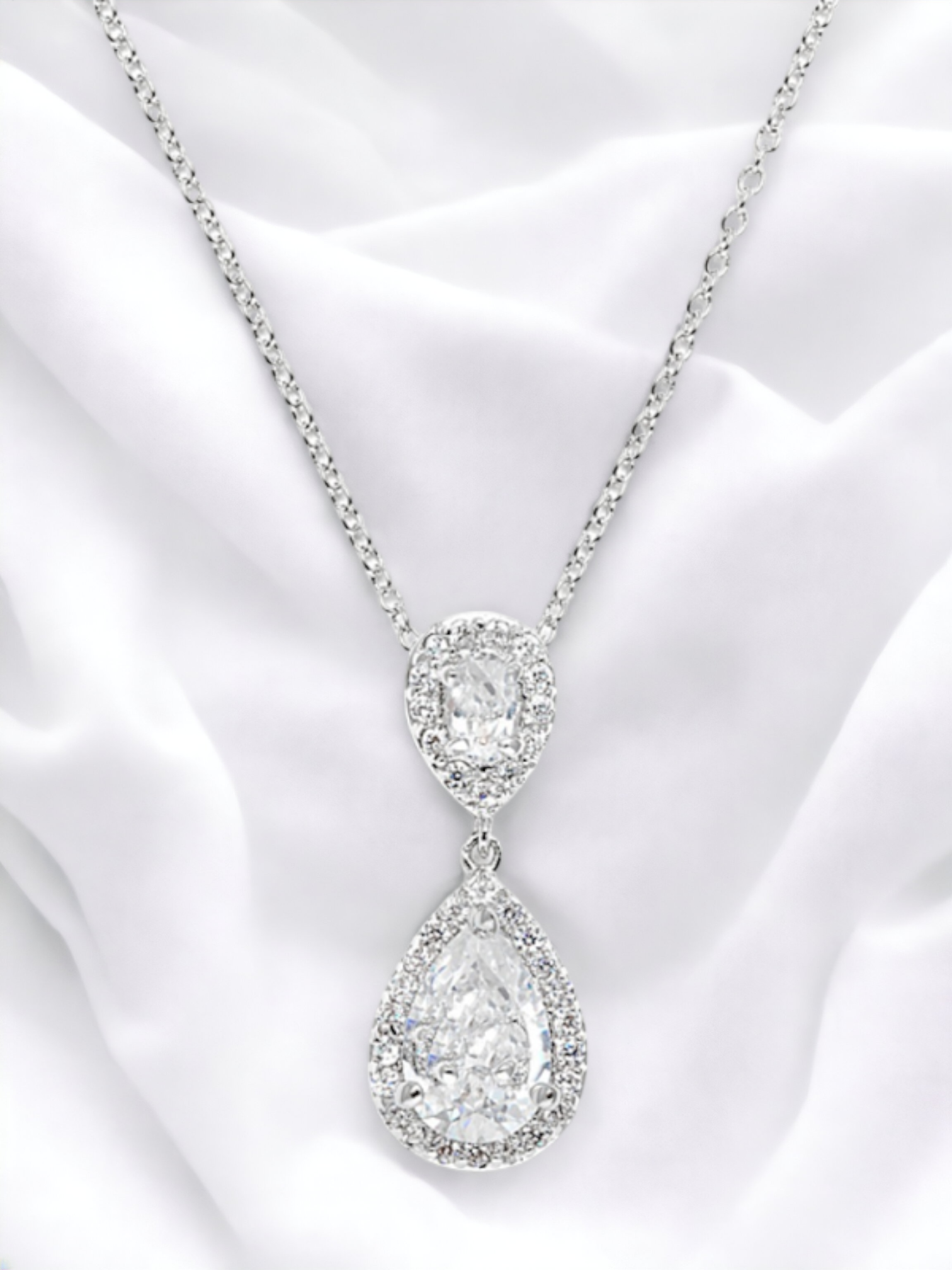 Silver Halo Teardrop Bridal Necklace