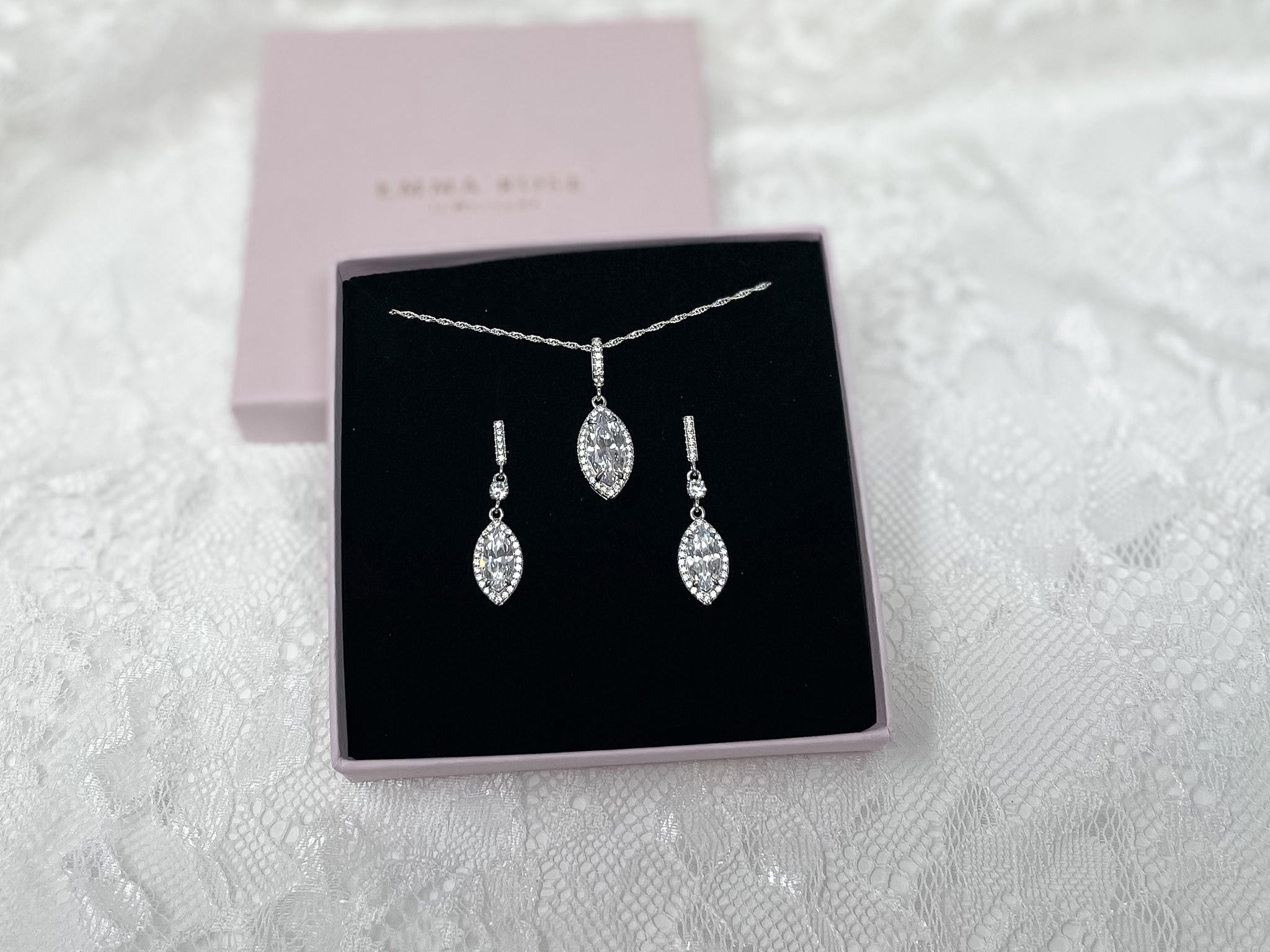 Sterling Silver Marquise Cut Drop Bridal Jewellery Set