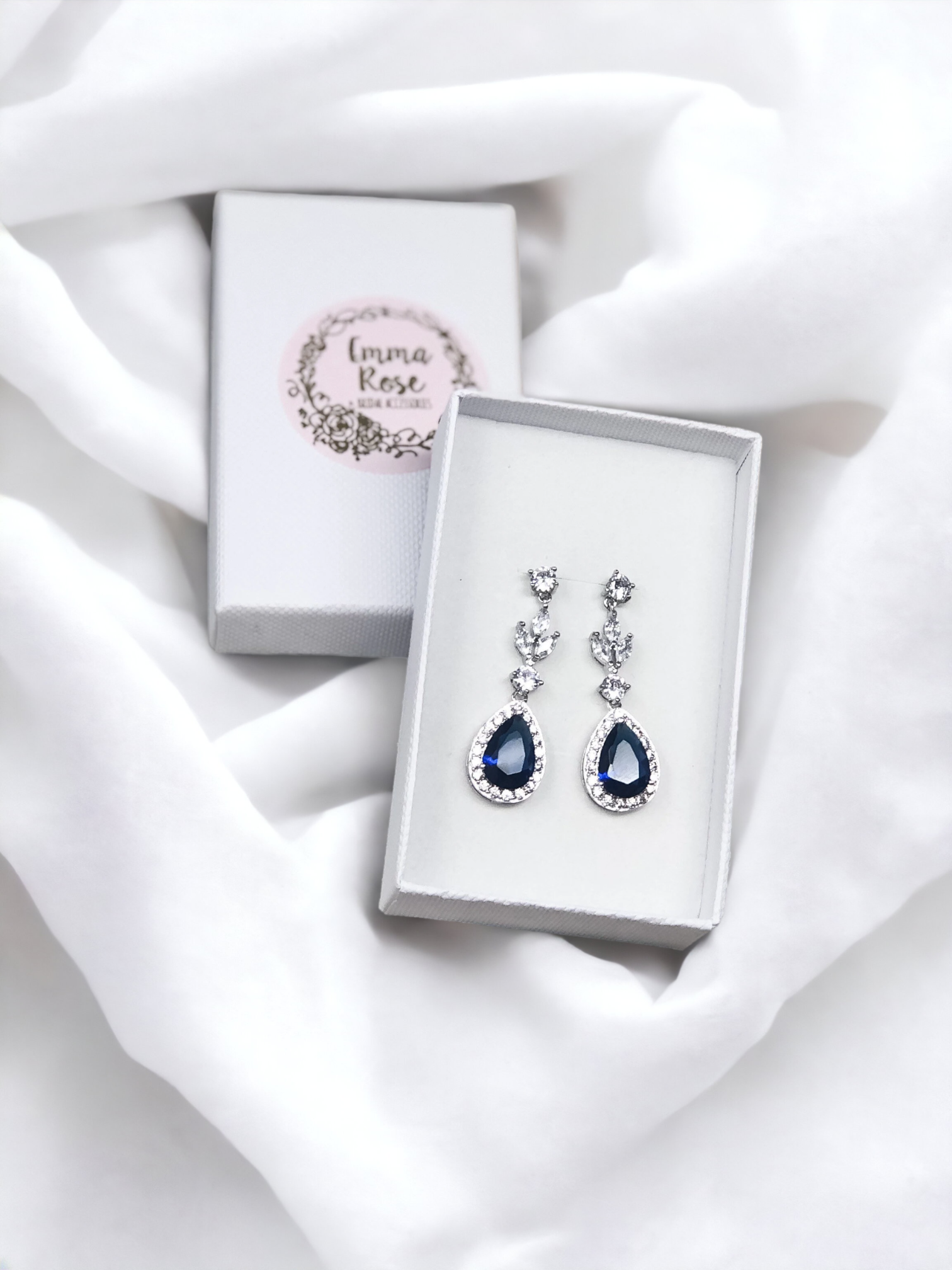 Blue Sapphire Crystal Teardrop Earrings