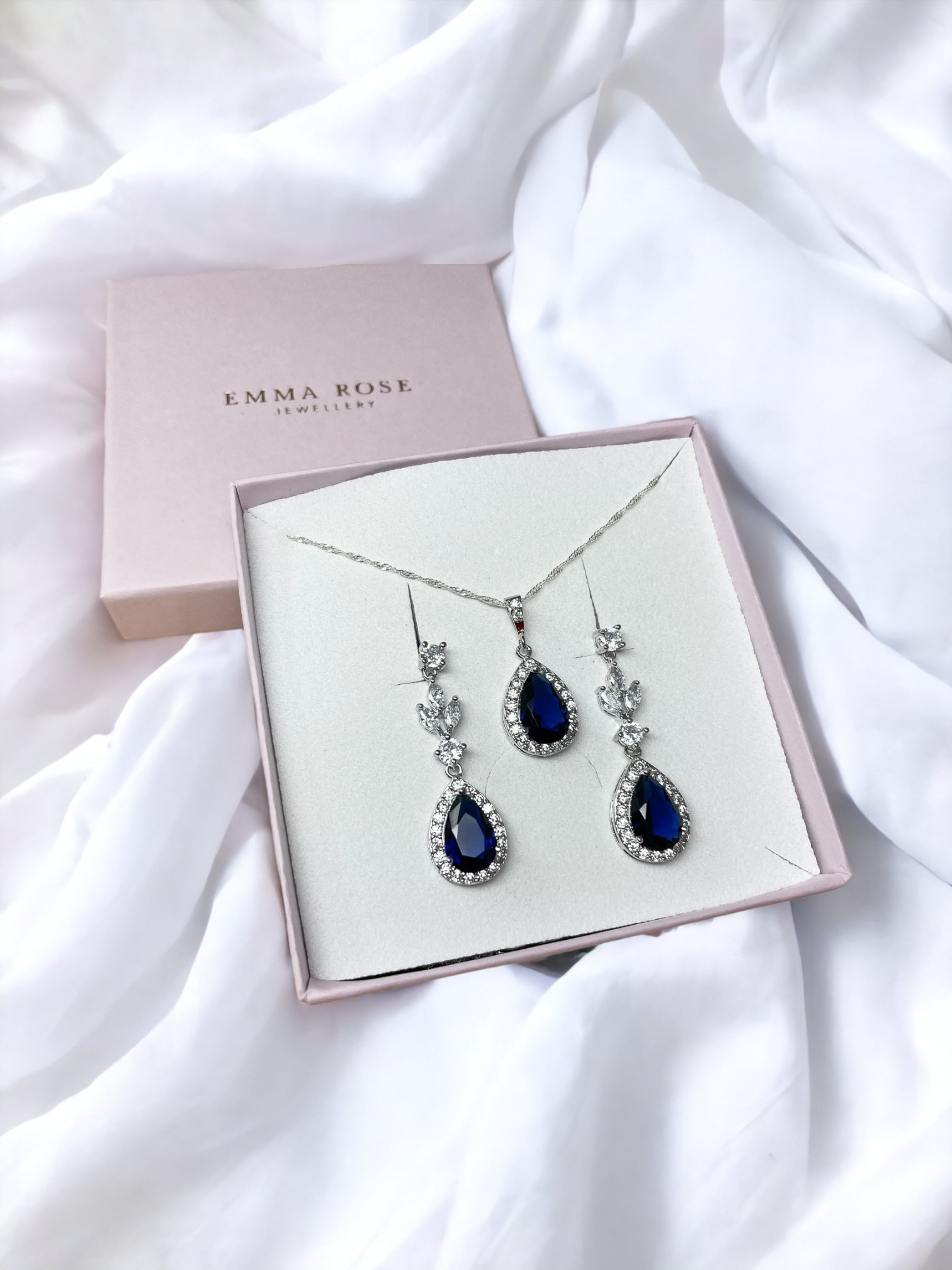 Blue Sapphire Crystal Teardrop Bridal and Occasion Earrings