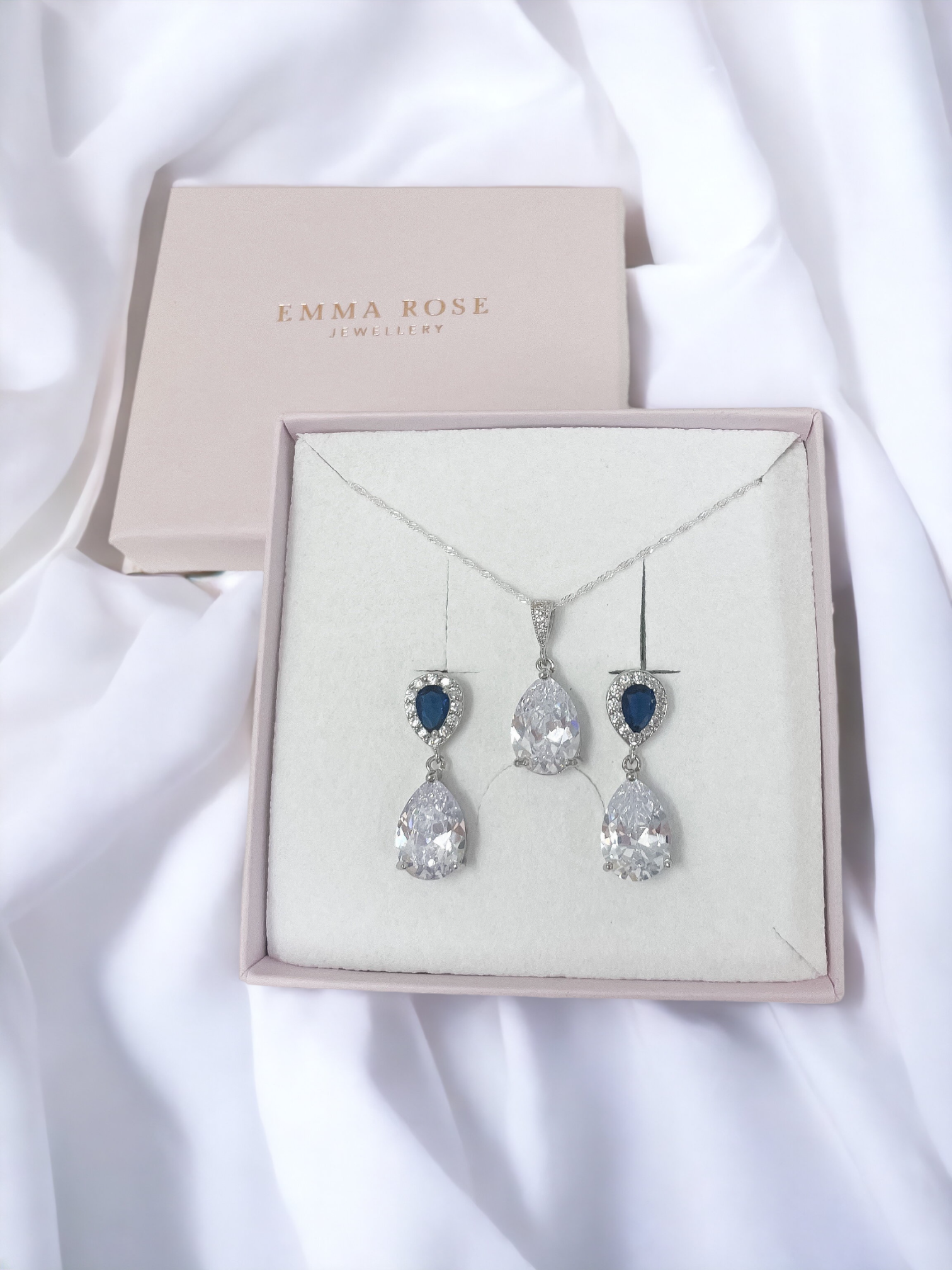 Blue Top Crystal Teardrop Bridal Jewellery Set