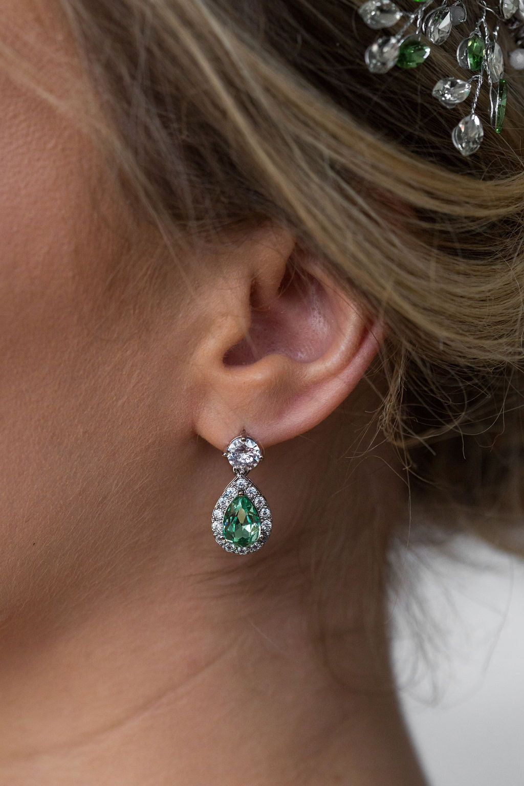 Sage Green Bridal Earrings Jewellery Set