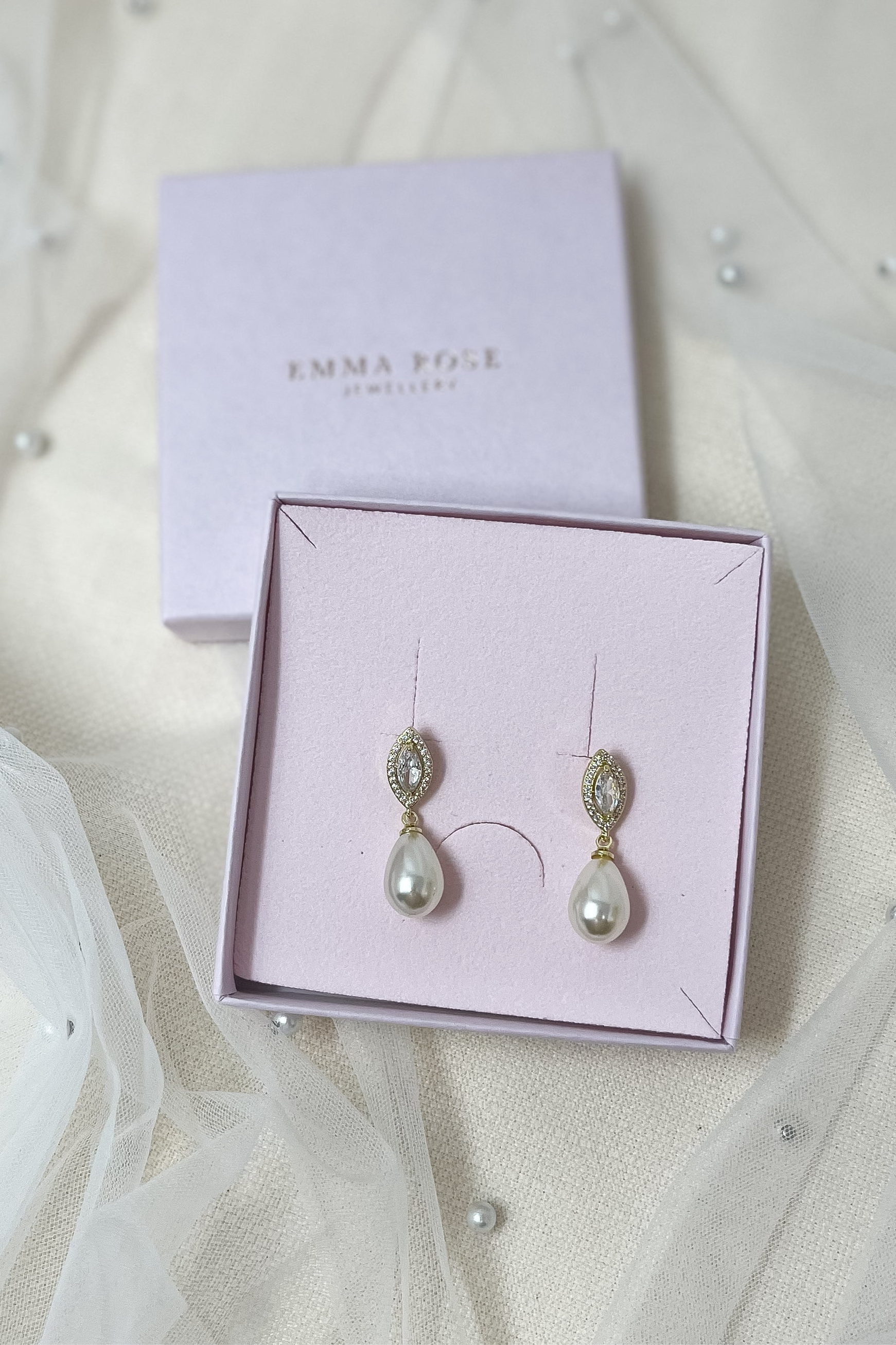 Rose Gold Pearl Marquise Bridal Earrings