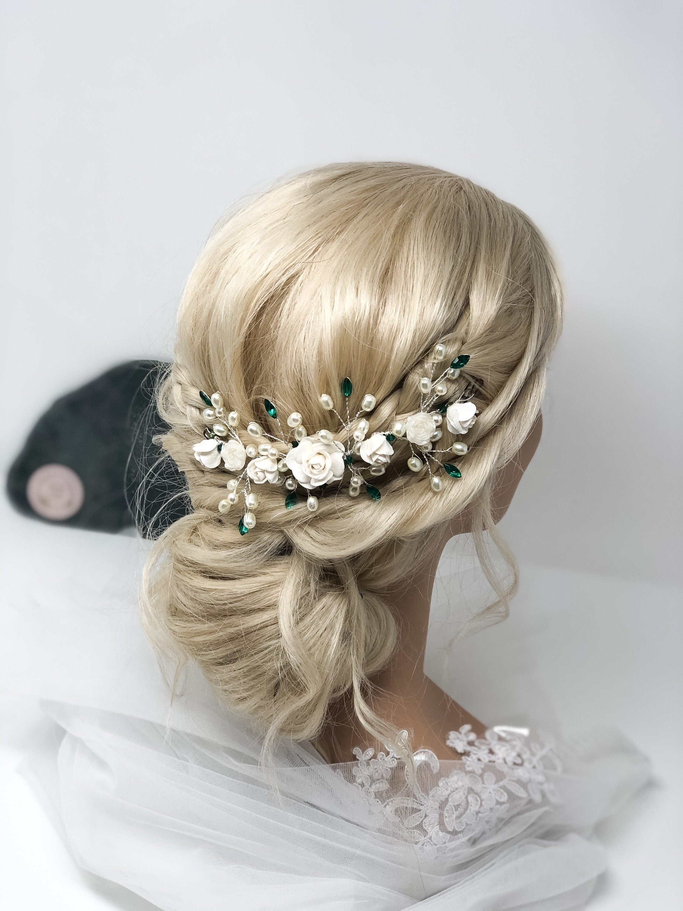 Bridal Hair Vine - Emerald Green - Wedding Hair Comb - Floral Hairpiece - Bride - Bridesmaid - Gift