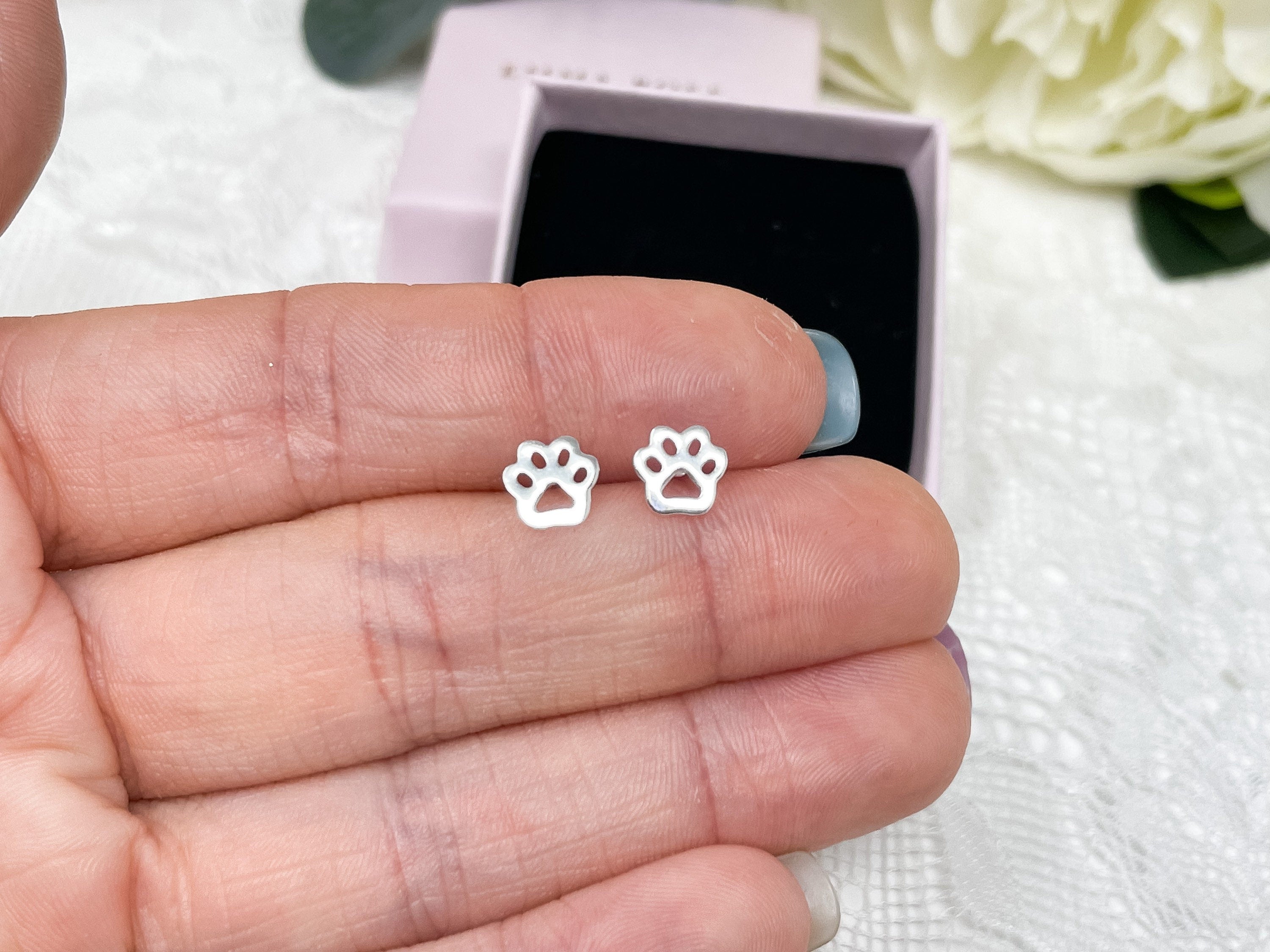 Sterling Silver Paw Print Stud Earrings - Dog Breed Gift - Dog Lover Jewellery - Birthday - Gift for Girls - Gift for Her - Dog Mum - Cat