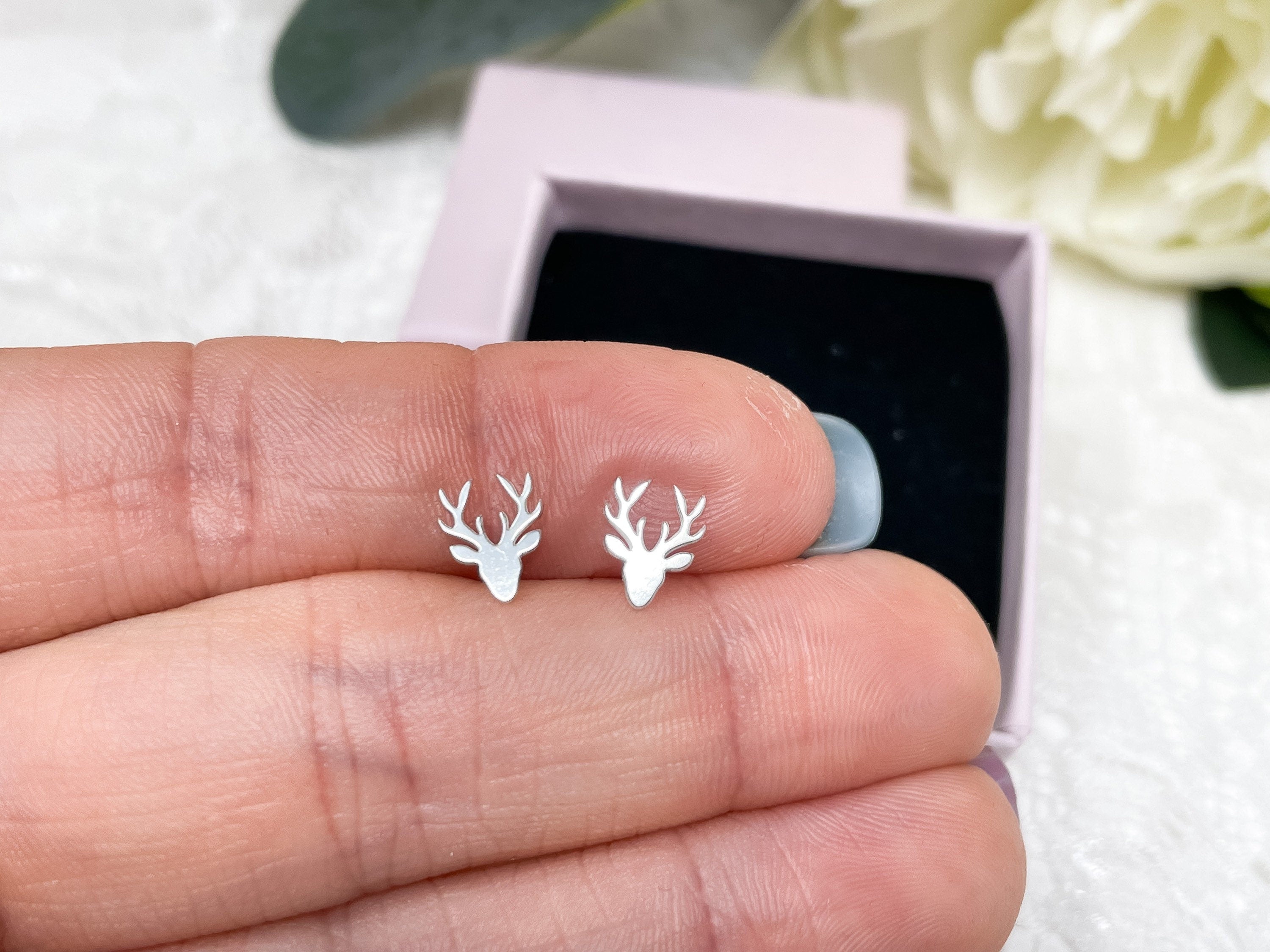 Sterling Silver Stag Stud Earrings - Reindeer - Gift - Scottish Gift - Christmas Jewellery