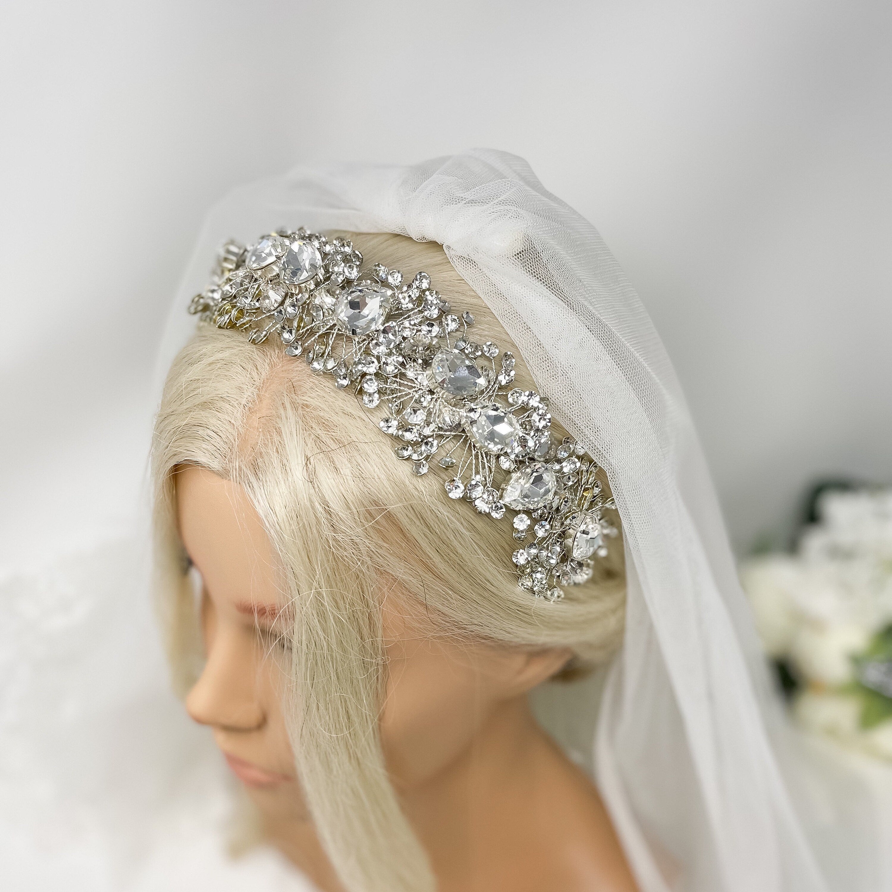 Big Sparkly Bridal Crown - Crystal Wedding Tiara - Statement Silver Bride Headpiece