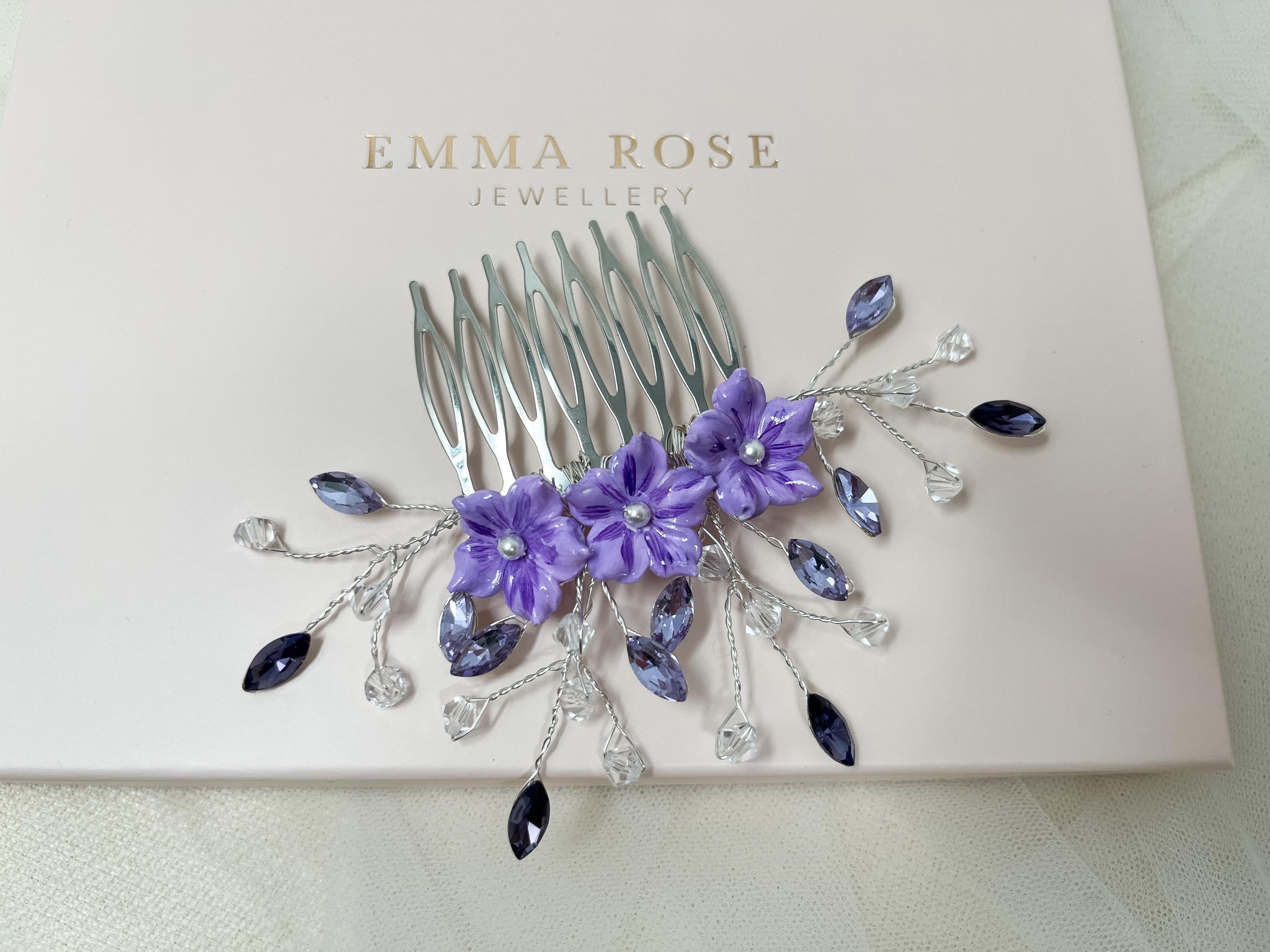 Bridal Hair Comb - Bridesmaids - Purple Lilac Pansy Flower - Gift - Bride