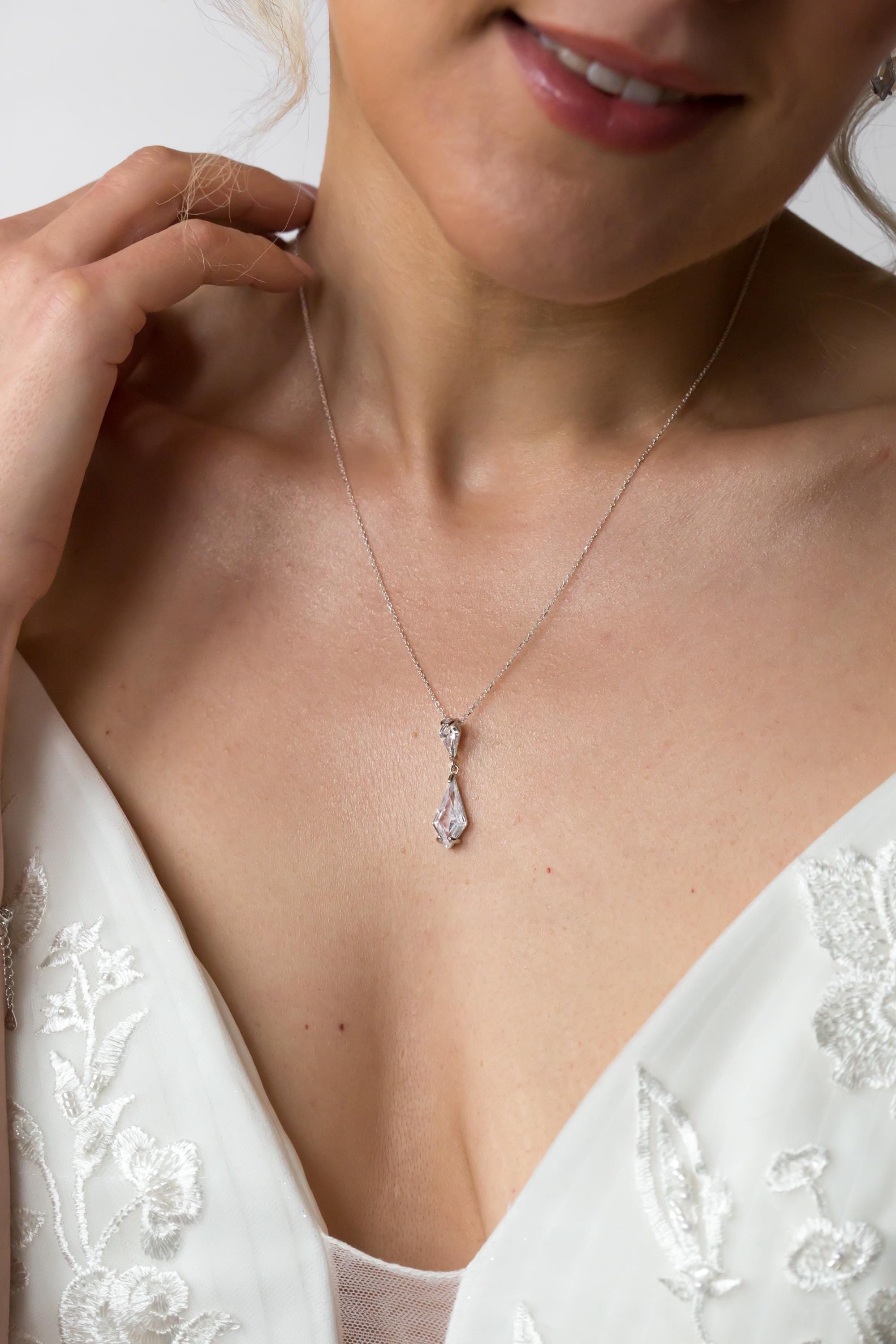 Sterling Silver Crystal Drop Jewellery Set | Bridal Jewellery | Wedding Necklace | Earrings | Bracelet | Gift