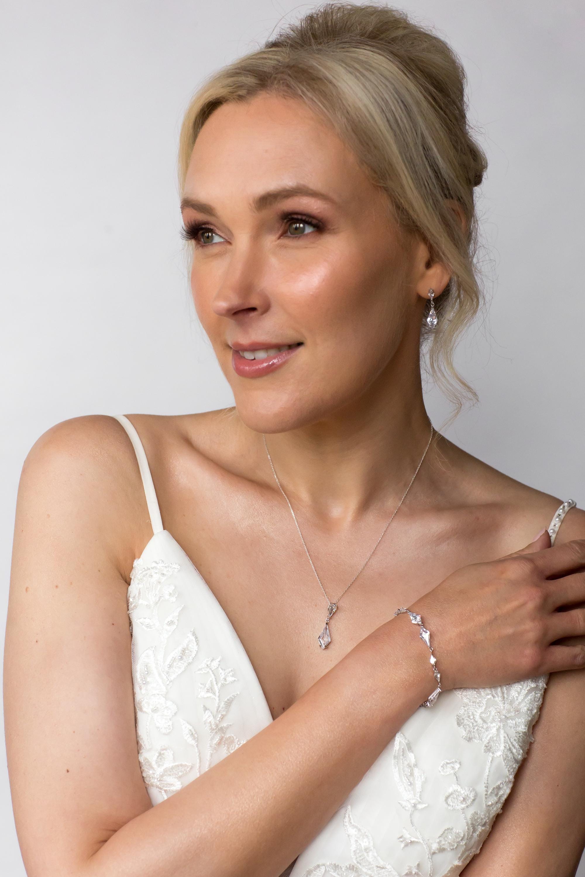 Sterling Silver Crystal Drop Jewellery Set | Bridal Jewellery | Wedding Necklace | Earrings | Bracelet | Gift