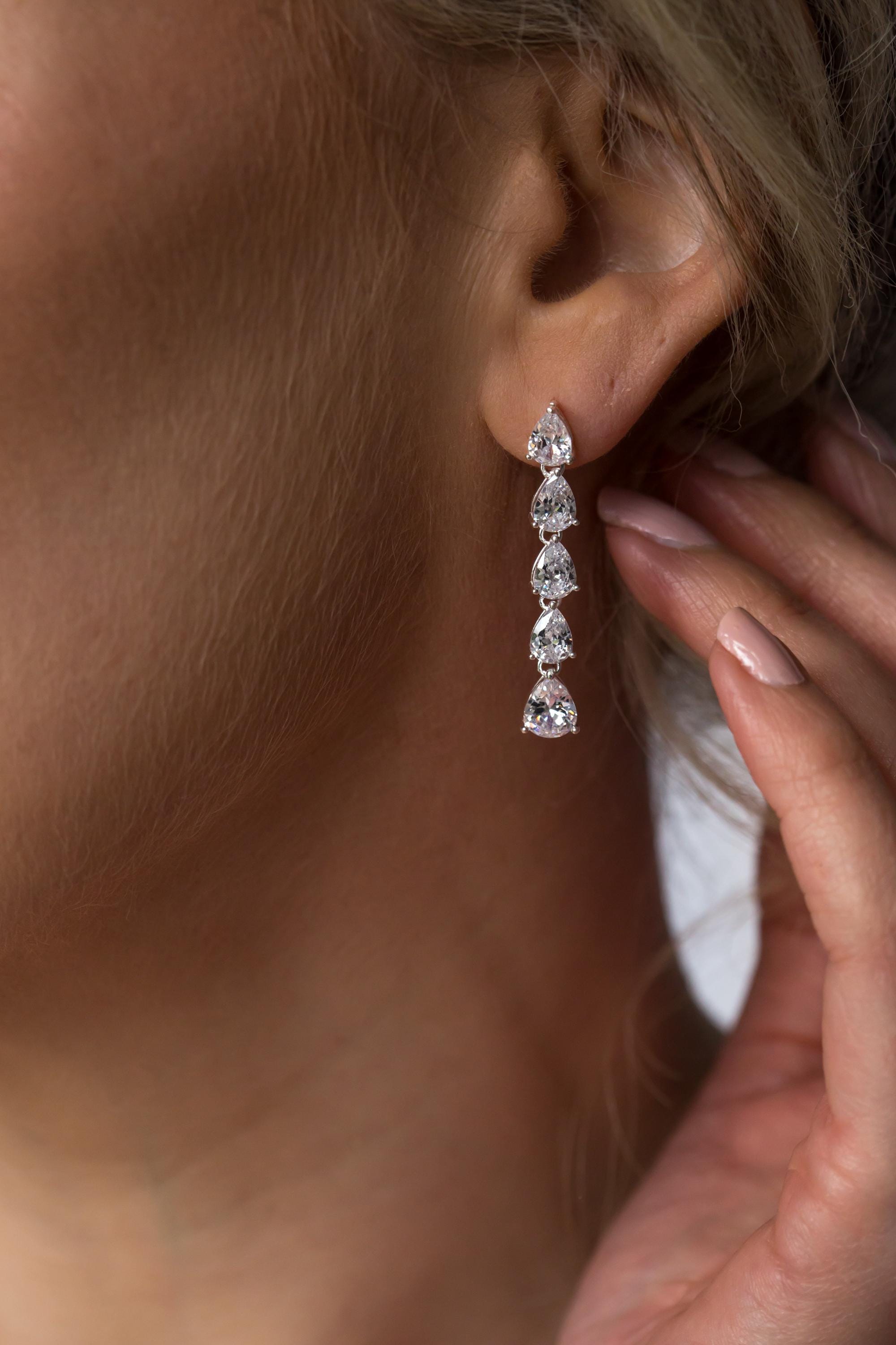 Long Drop Teardrop Earrings | Bridal Jewellery Set | Wedding Earrings | Gift | Bride
