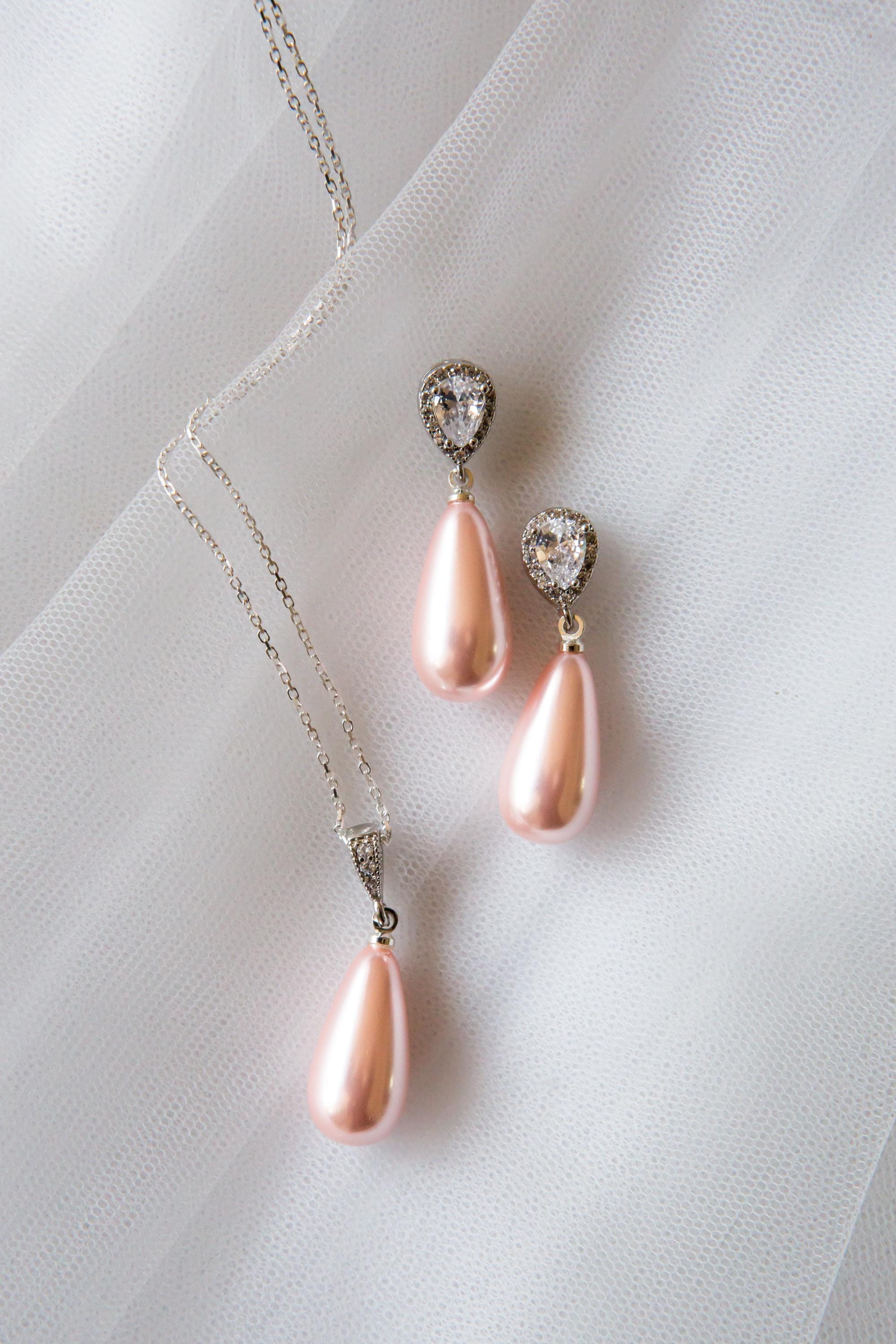 Light Pink Pearl Drop Earrings - Wedding Earrings - Bridal Earrings - Teardrop Pearl Earrings - Wedding Jewellery - Baby Pink - Birthday
