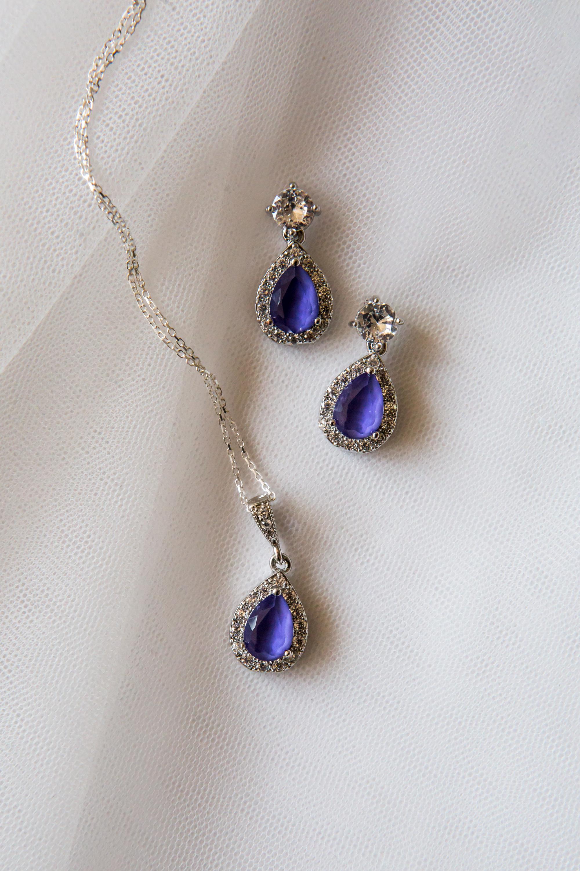 Purple Crystal Jewellery Set | Wedding Jewellery | Drop Earring | Necklace | Bridesmaid Gift | Bride