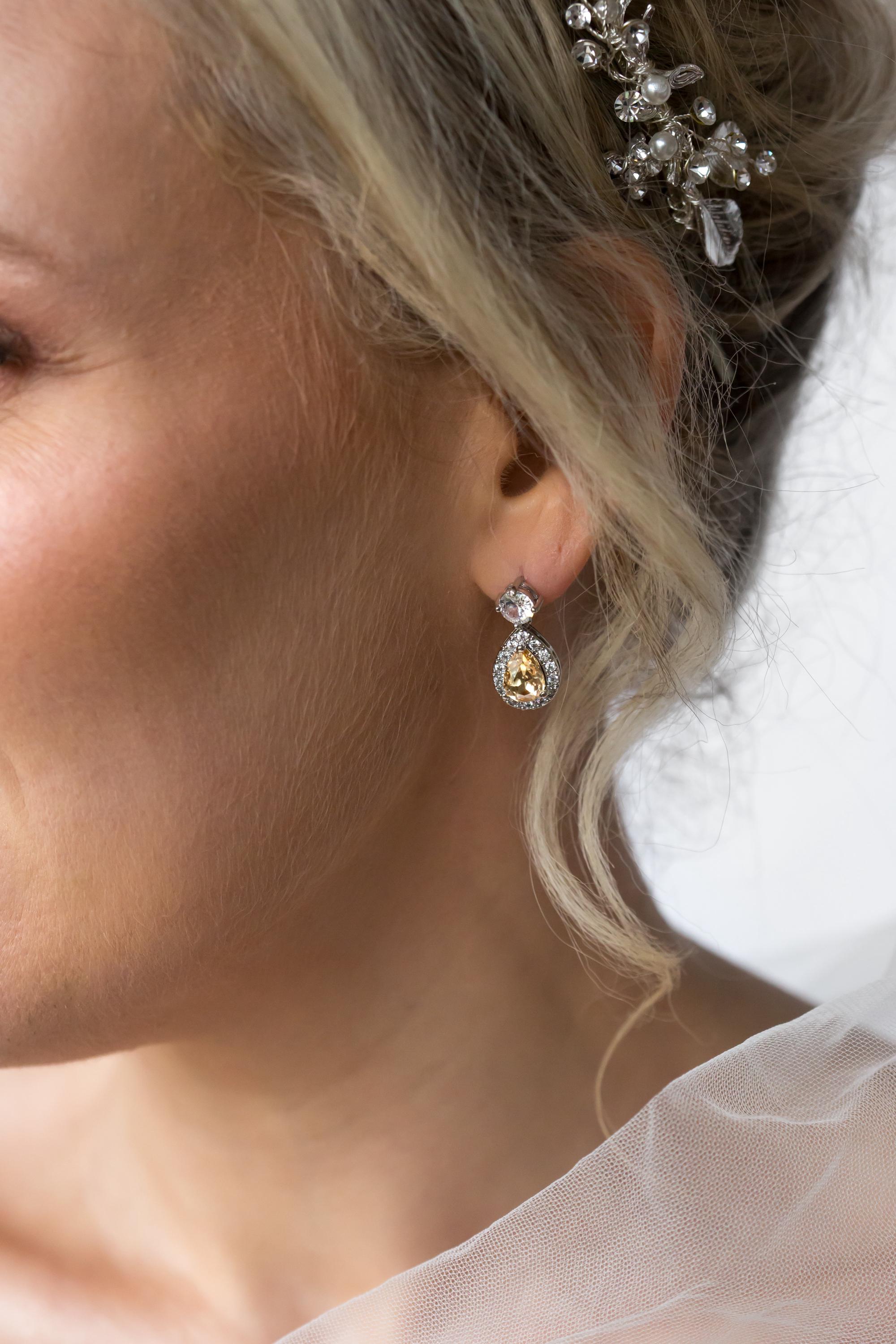 Champagne Yellow Crystal Jewellery Set | Wedding Jewellery | Drop Earring | Necklace | Bridesmaid Gift | Bride