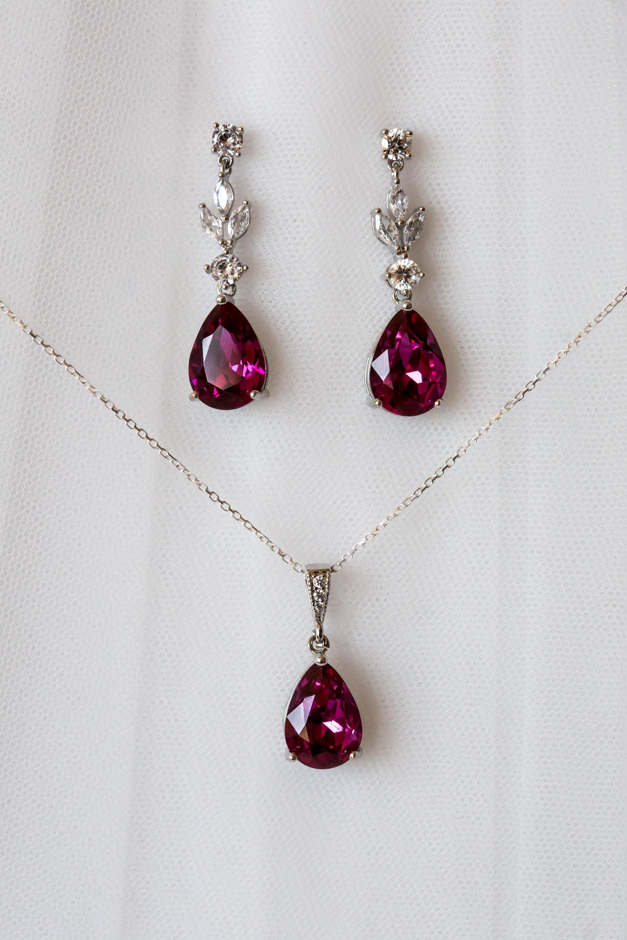 Indian Pink Bridal Jewellery Set - Wedding Drop Earring Pendant Set | Bridesmaid Earrings