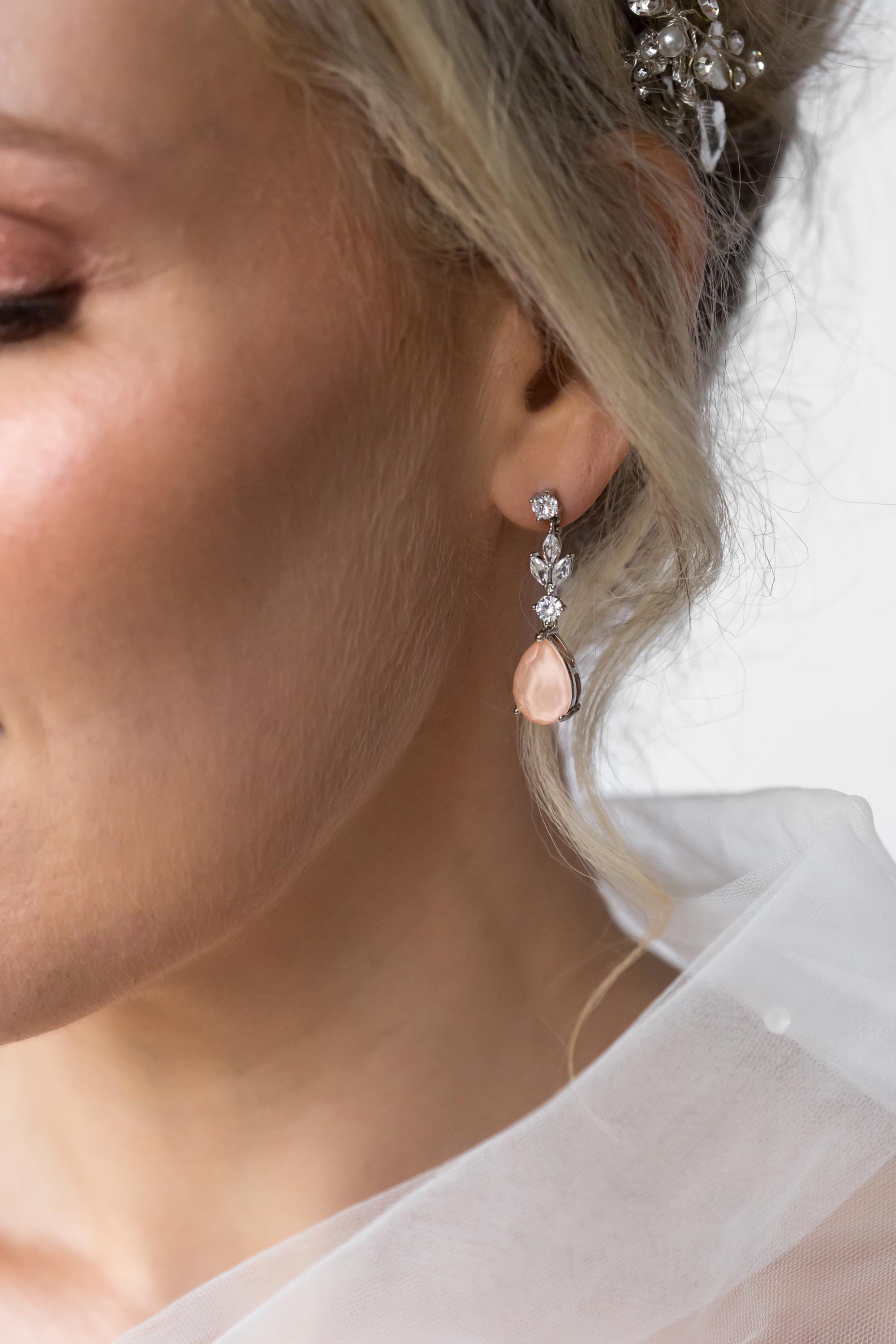 Peach Bridal Jewellery Set - Wedding Drop Earring Pendant Set | Bridesmaid Earrings