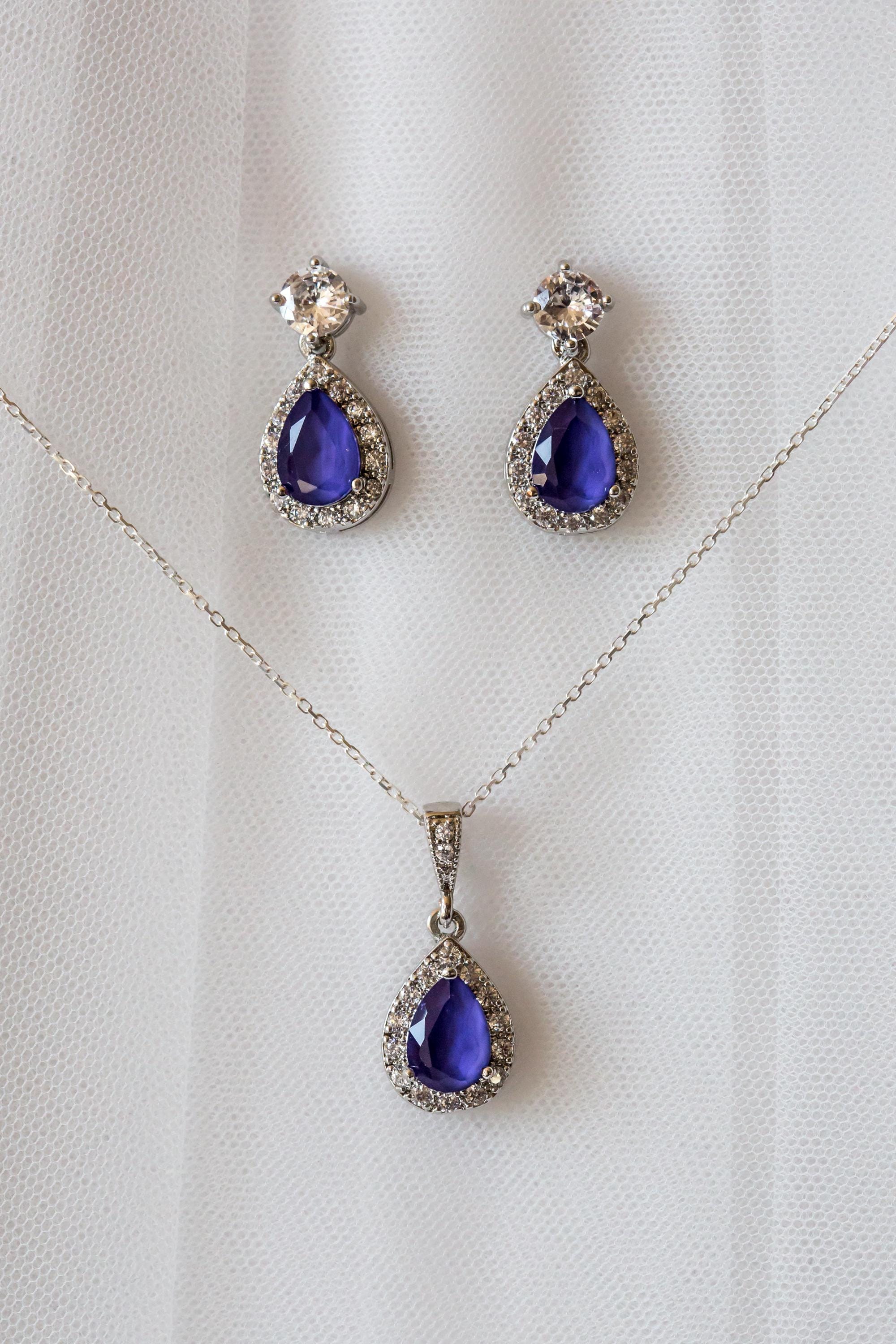 Purple Crystal Jewellery Set | Wedding Jewellery | Drop Earring | Necklace | Bridesmaid Gift | Bride