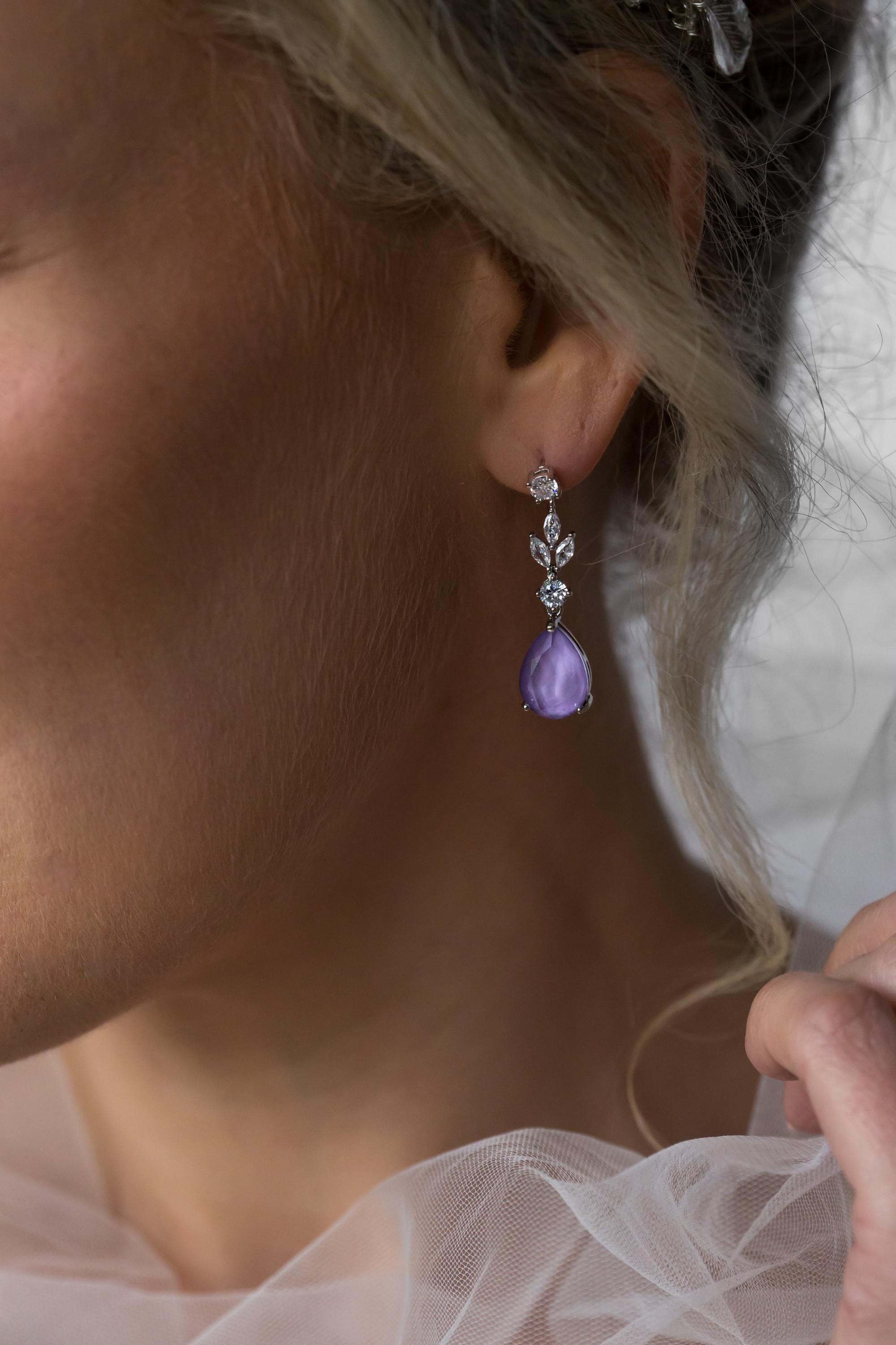 Lilac Bridal Jewellery Set - Wedding Drop Earring Pendant Set | Bridesmaid Earrings