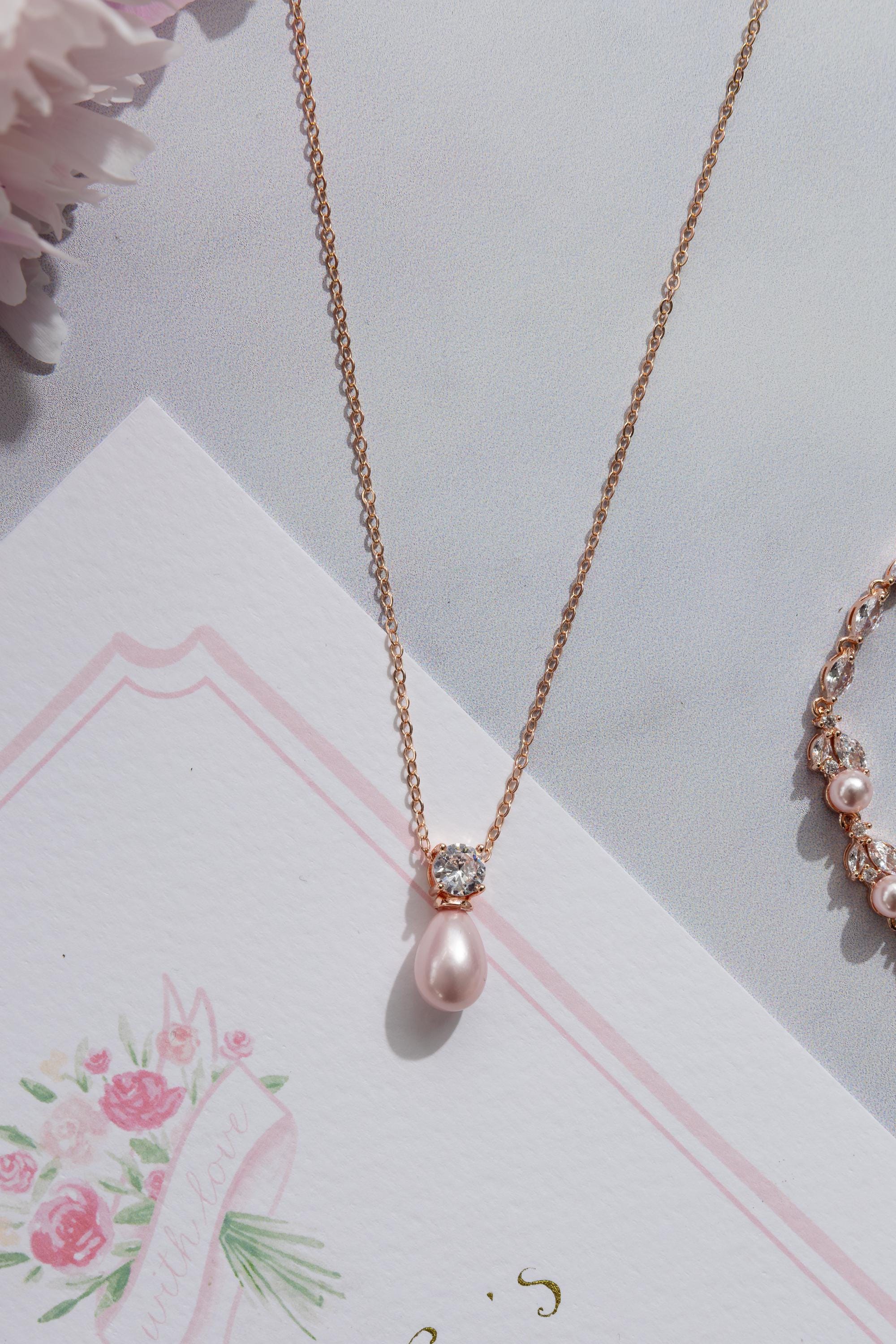 Light Pink Pearl Drop Earrings - Wedding Earrings - Bridal Earrings - Teardrop Pearl Earrings - Wedding Jewellery - Baby Pink