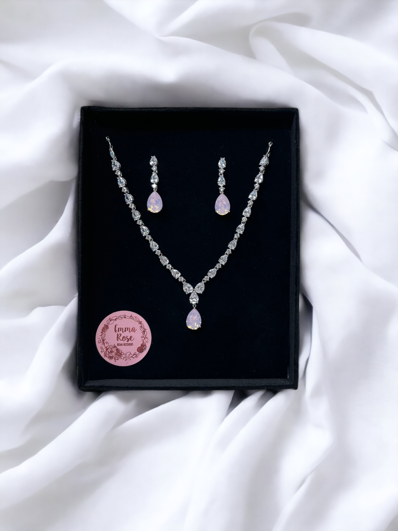 Opal Pink Statement Teardrop Sparkly Jewellery Set