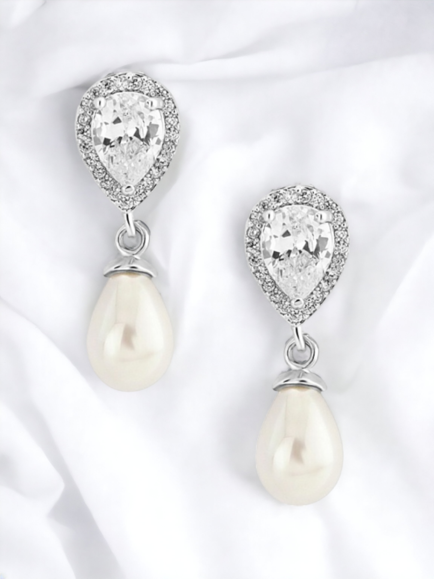 Pearl drop Halo Teardrop Bridal Earrings