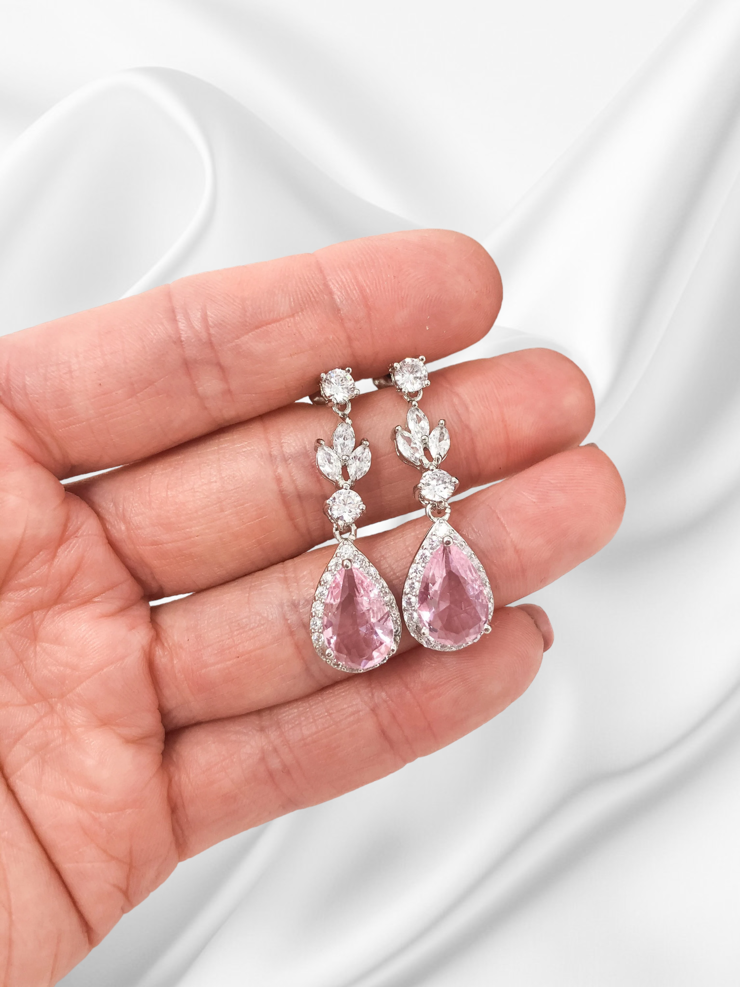 Pink Crystal Teardrop Bridal Jewellery Set