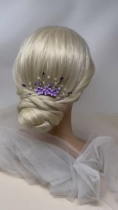 Bridal Hair Comb - Bridesmaids - Purple Lilac Pansy Flower - Gift - Bride