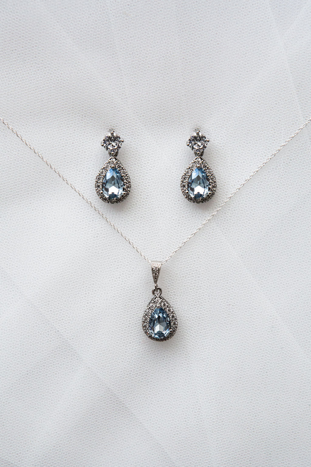 Light Sapphire Halo Bridal Jewellery Set