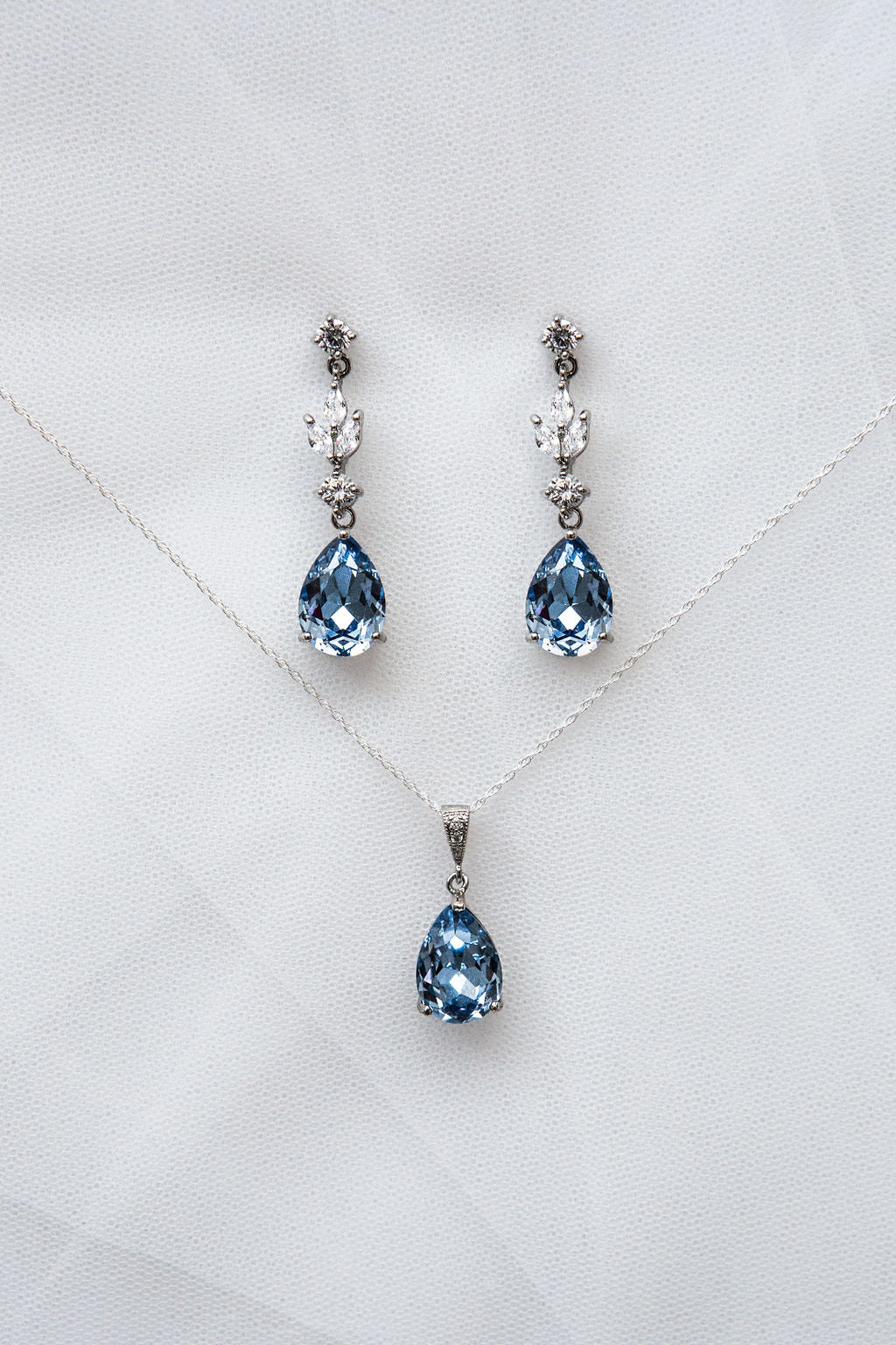 3 Piece Blue Flower Rhinestone Jewelry Set | Homecoming Jewelry | L&M Bling  - lmbling