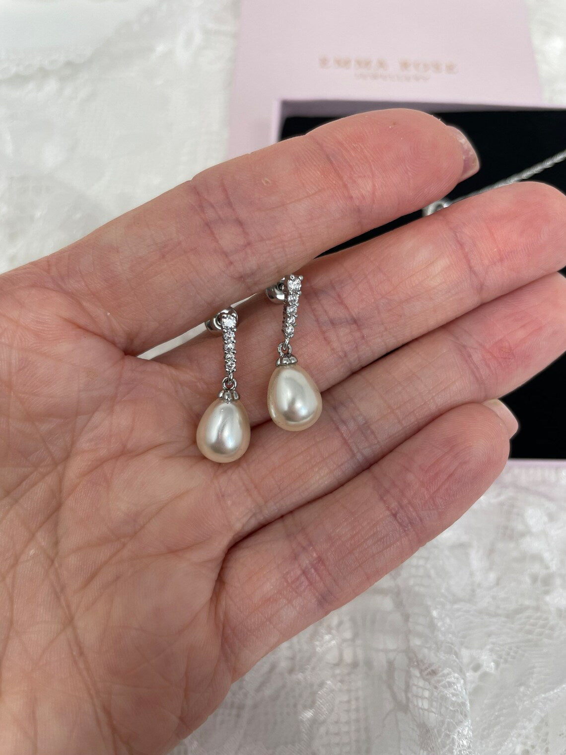 Small Pearl Teardrop Bridal Jewellery Set